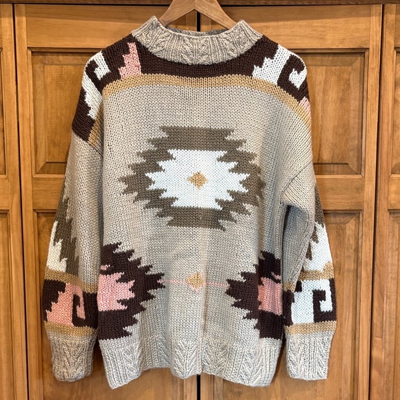 Outback Red Sweaters - Vintage Outback Red Wool Blend Knit Sweater in Cream Brown & Pink in Size Large